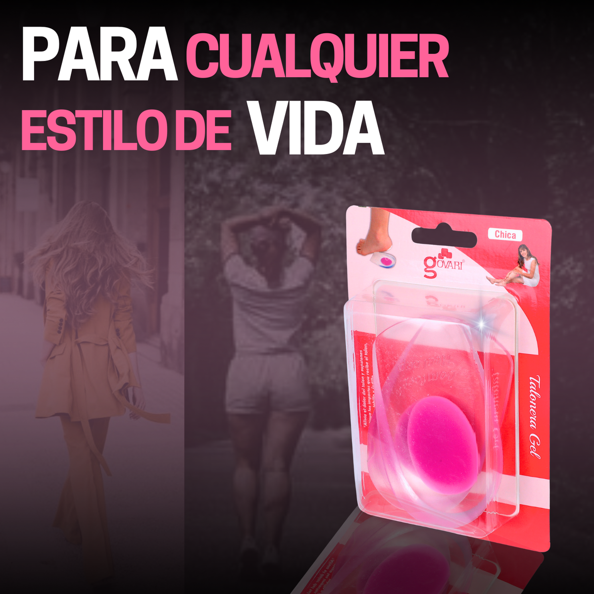 Kit Talonera de Gel para Espolón Calcáneo Punto Rosa Talla Mediana (2 pares)