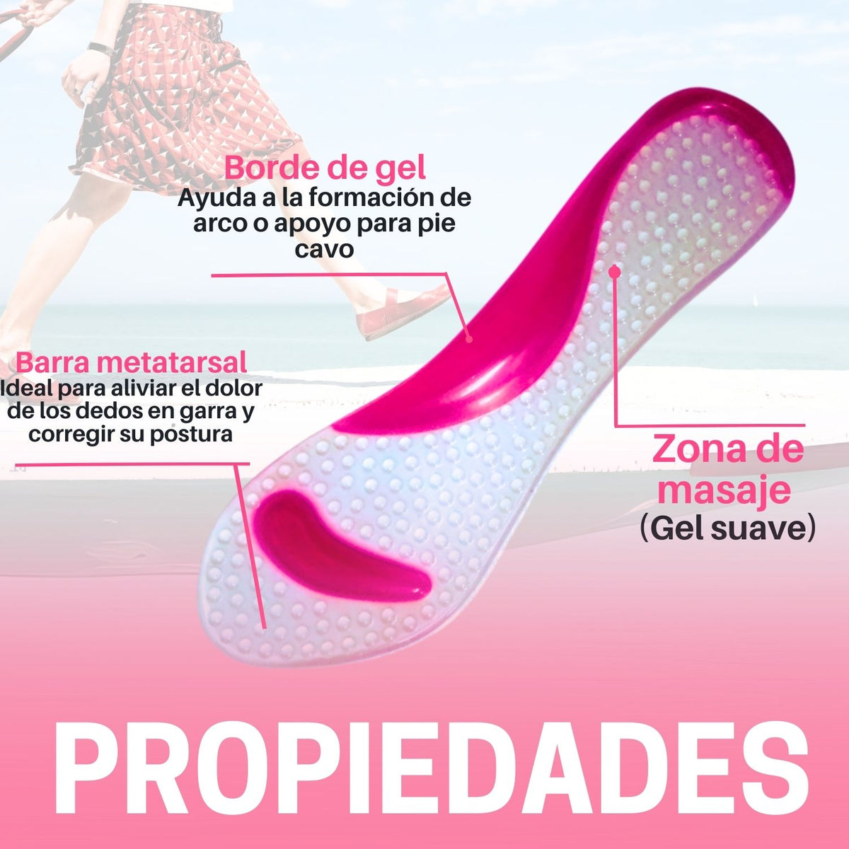 Plantilla de gel con arco y soporte metatarsal