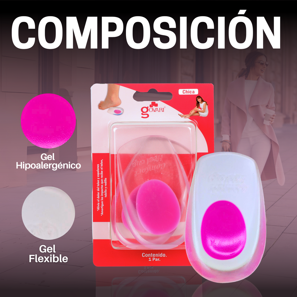 Kit Talonera de Gel para Espolón Calcáneo Punto Rosa Talla Mediana (2 pares)